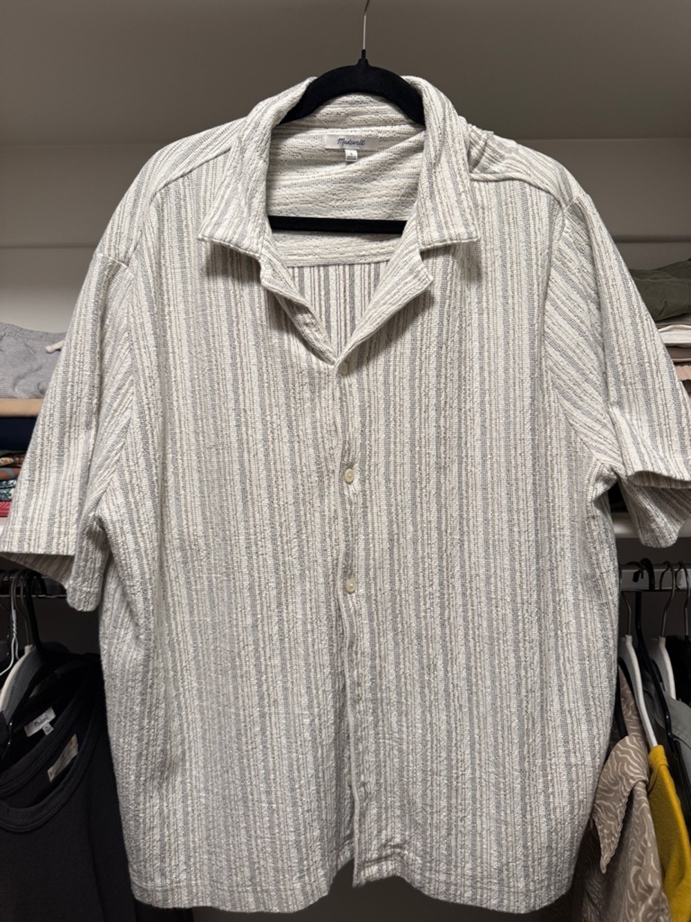 Madewell Ivory and Light Gray Striped Short-Sleeve Button-Up Shirt